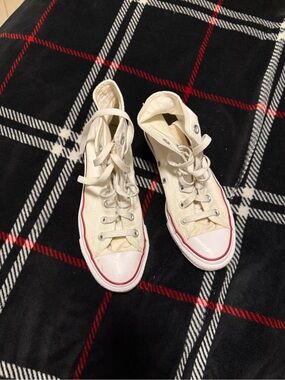 High-Top Canvas Sneakers in Cream with Red Trim